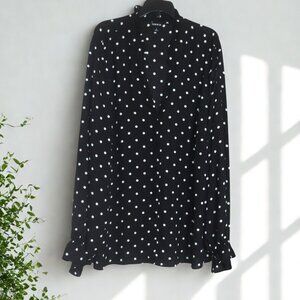 Torrid (Size 2) Plus Size Black Polka Dot Ruffled Blouse - 2X